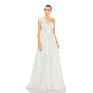 Mac Duggal Embellished One Shoulder A Line Gown 20389 Ivory White Size 12 NWT